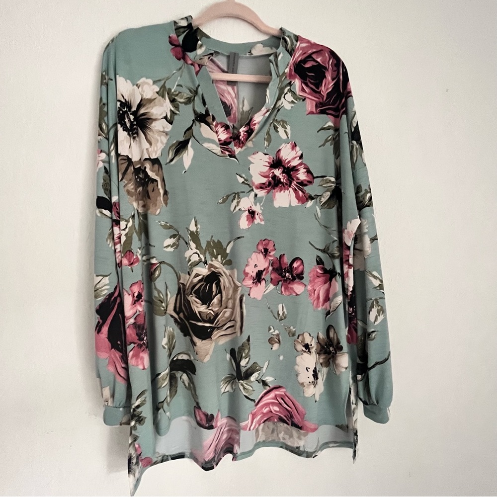 Honeyme Curvy Women’s Floral Print 3/4 Sleeve Blouse Tunic Top Shirt XL